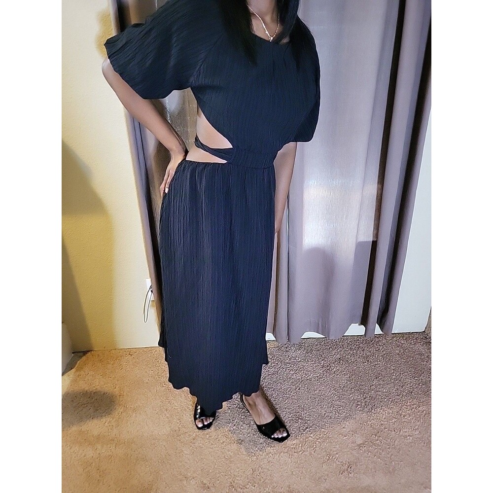 Fashion Nova Dress Large Black Balloon Sleeve Large Cut Side Tie